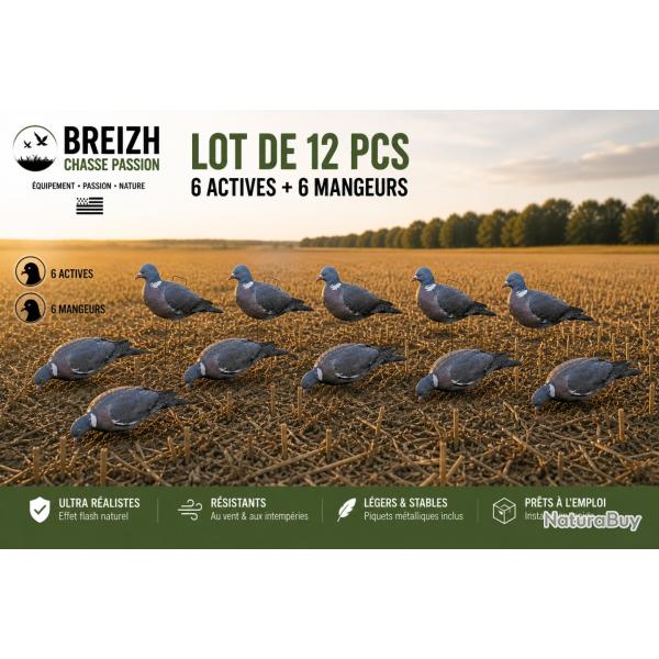 Pack 12 Formes de Pigeons Silhouettes - 6 Actives + 6 Mangeurs - Ultra R�alistes - Chasse Pigeon