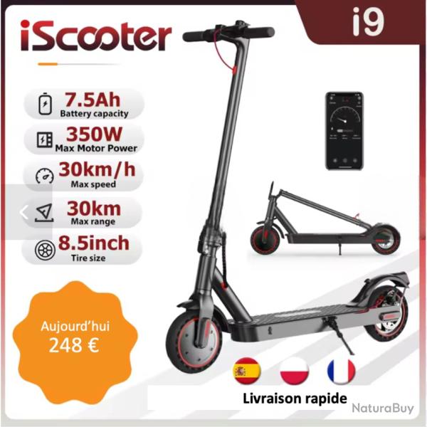 IScooter-Trottinette lectrique i9, Moteur 350W, 36V, 7,5 Ah, Autonomie 30km Pneus 8.5 Pouces