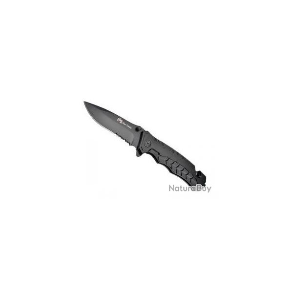 Couteau Max Knives lame noire semi-dent�e acier 3Cr13 avec � flipper �