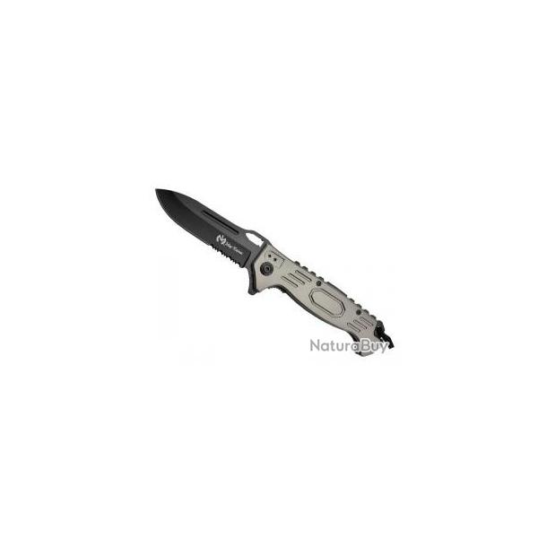 Couteau Max Knives  lame noire � trou semi-dent�e acier 3Cr13 avec � flipper �