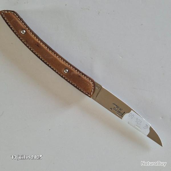 Couteau Le Thiers Robert David , manche en cuir cousu ,  M�canisme: pliant