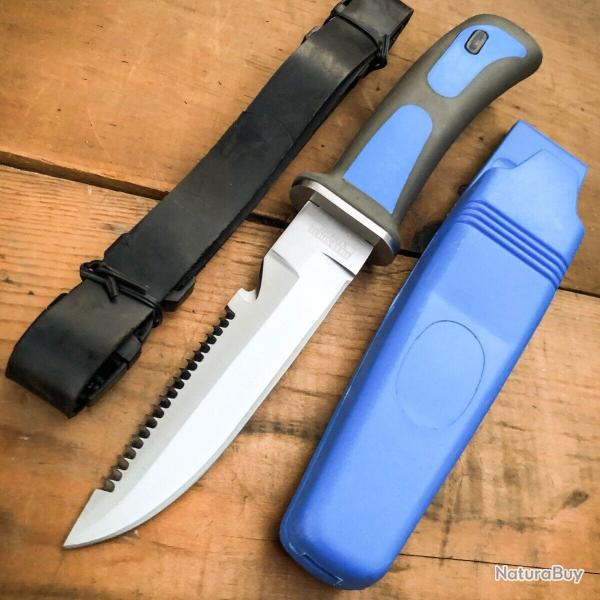 Couteau de Plonge Rite Edge Divers Blue Lame Acier 420J2 Manche Caoutchouc Etui Abs CN210424BL