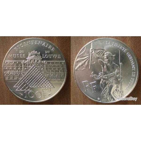 France 100 Francs 1993 Musee Du Louvre 200 Ans Liberte Guidant Le Peuple Piece Argent