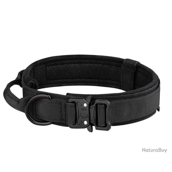 Collier Tactique en Nylon pour Chien - Boucle Mtal Ultra Rsistante - Outdoor - Taille M/L/XL Noir