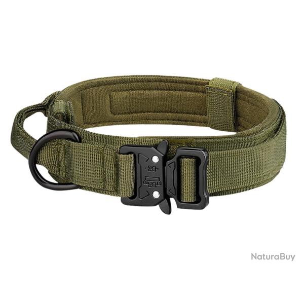 Collier Tactique en Nylon pour Chien - Boucle Mtal Ultra Rsistante - Outdoor - Taille M/L/XL Vert