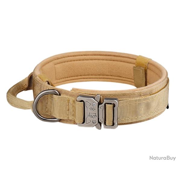 Collier Tactique en Nylon pour Chien - Boucle Mtal Ultra Rsistante - Outdoor - Taille M/L/XL Khaki