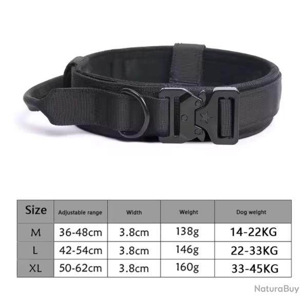 Collier Tactique Rglable + Corde de Traction Ensemble pour Chien Moyen ou Grand Entranement Noir