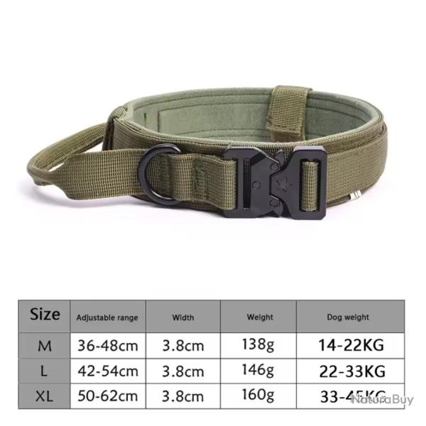 Collier Tactique R�glable + Corde de Traction Ensemble pour Chien Moyen ou Grand Entra�nement Vert
