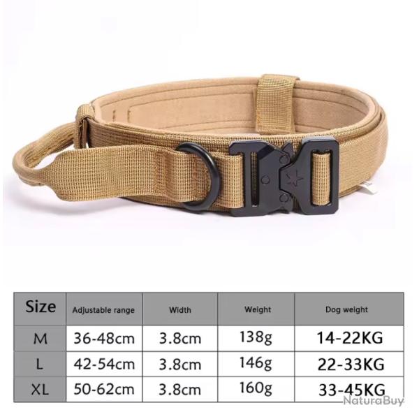 Collier Tactique R�glable + Corde de Traction Ensemble pour Chien Moyen ou Grand Entra�nement Beige