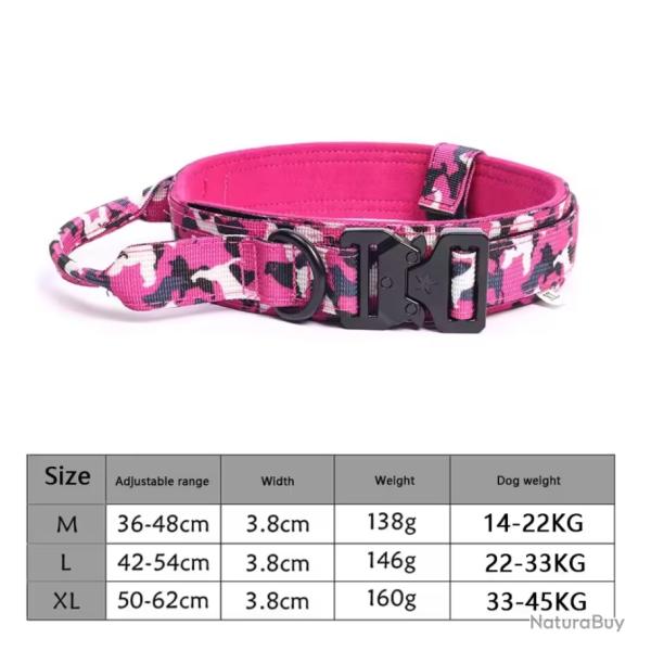 Collier Tactique R�glable + Corde de Traction Ensemble pour Chien Moyen ou Grand Entra�nement Rose