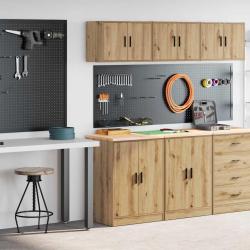 Armoires garage 2 pcs ch&ecirc;ne artisanal bois d'ing&eacute;nierie