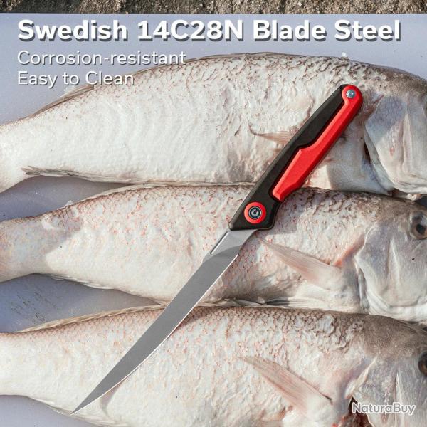 Couteau CIVIVI Shawka Fillet Lame Acier 14C28N Manche Alu Noir/Red Liner Lock Etui Nylon CIVC22029B1
