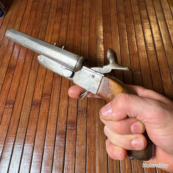 PISTOLET JUXTAPOS�S GROS CALIBRE A BROCHE NAPOL�ON lll DEFENSE CHASSE  V�NERIE