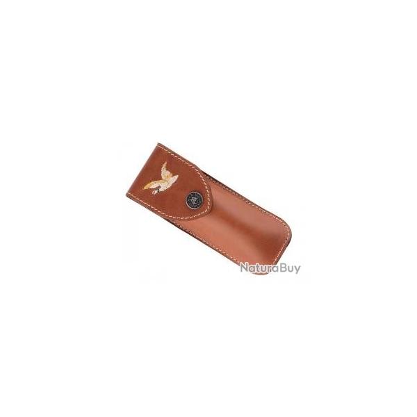 Etui Max Capdebarthes RANDONNEUR cuir fauve port horizontal/vertical avec broderie motif canard