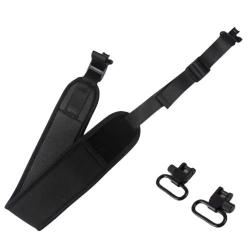 Sangle de Fusil Rembourr&eacute;e N&eacute;opr&egrave;ne &Eacute;tanche R&eacute;glable 2 &Eacute;merillons Acier Antid&eacute;rapante Chasse NOIR