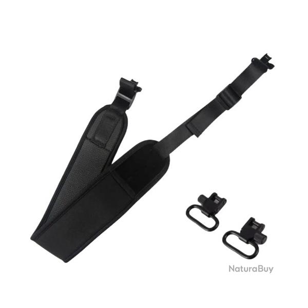 Sangle d'�paule Rembourr�e �tanche pour Fusil Accessoire de Chasse avec 2 �merillons R�glable Noir