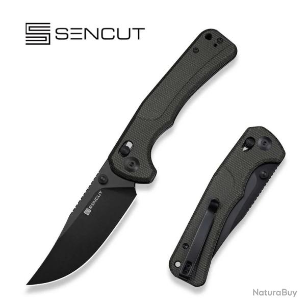 Couteau Sencut Slybolt Lame Acier 9Cr18MoV Manche Micarta Noir Bouton Lock Clip S25001A1
