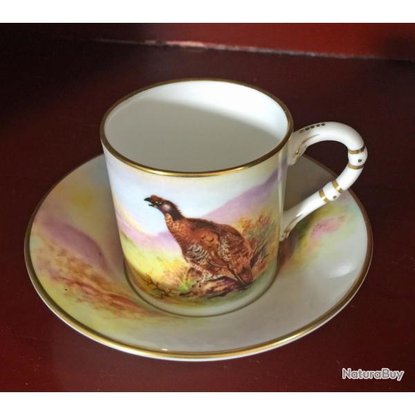 Tasse � caf� porcelaine fine Royal Worcester Game birds James Stinton