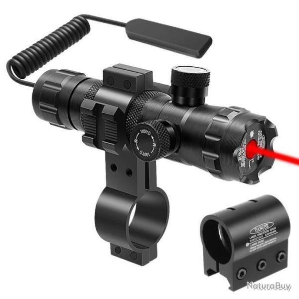 LASER TACTIQUE ROUGE AVEC SWITCH D�PORT� + 2 MONTAGES (8 ET PICATINNY 20MM)
