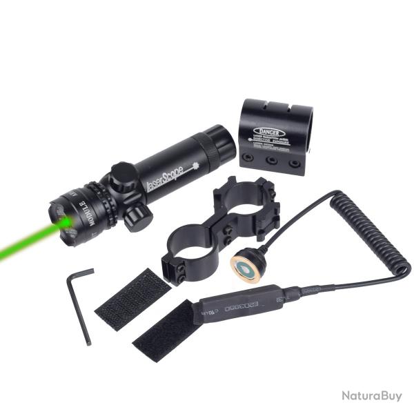 LASER TACTIQUE VERT AVEC SWITCH D�PORT� + 2 MONTAGES (8 ET PICATINNY 20MM)