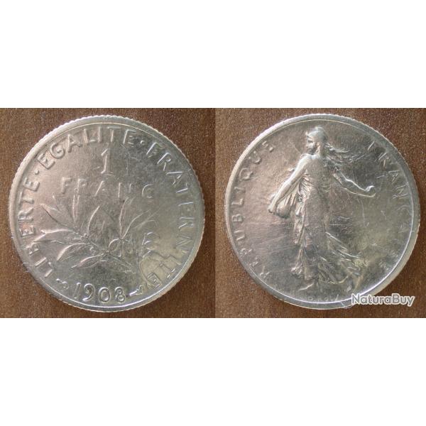 France 1 Franc 1908 Semeuse par Roty Piece Argent Francs