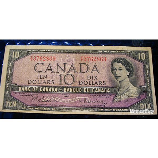 0CANADA billet de 10 dollars de 1954 Ottawa Elizabeth II