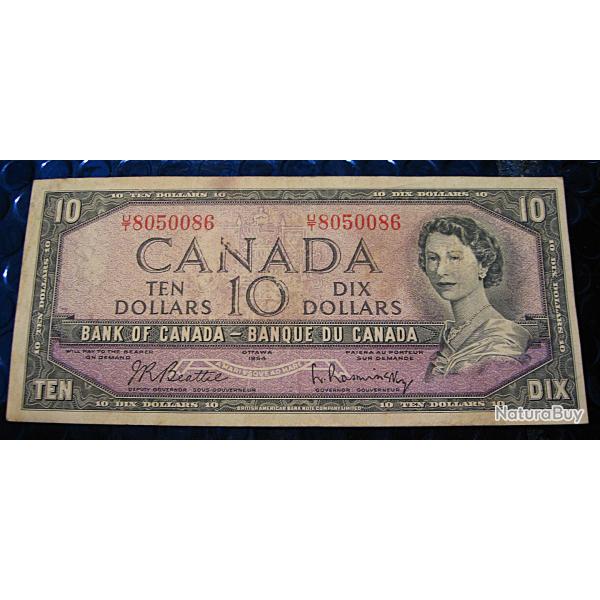 CANADA billet de 10 dollars de 1954 Ottawa Elizabeth II