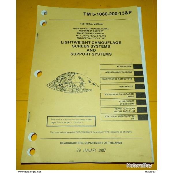 ARMEE AMERICAINE U.S :� NOTICE POUR LES FILETS DE CAMOUFLAGE , PERIODE DE 1987 UTILISATION PENDANT L