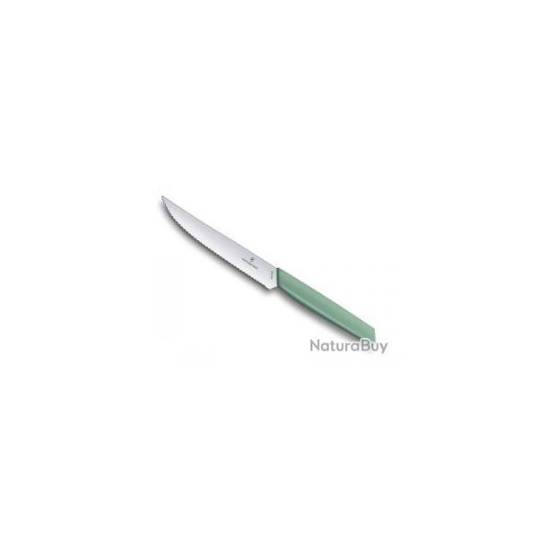 Couteau Victorinox steak Swiss Modern, lame crante 12 cm inox, manche polypropylne vert pastel