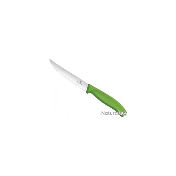 Couteau Victorinox steak/pizza  gourmet , lame 12 cm inox crant, manche polypropylne vert