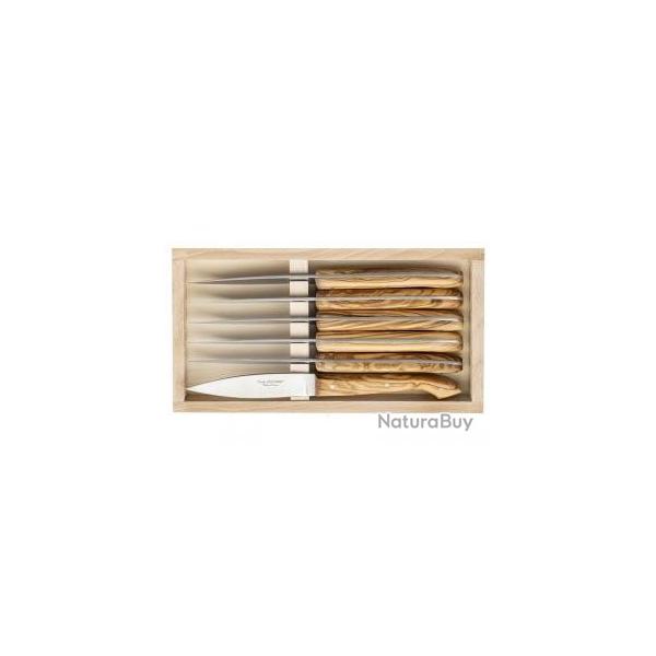 Coffret 6 couteaux steak  LE CAPUCIN  par C. DOZORME, 23 cm inox, manche olivier