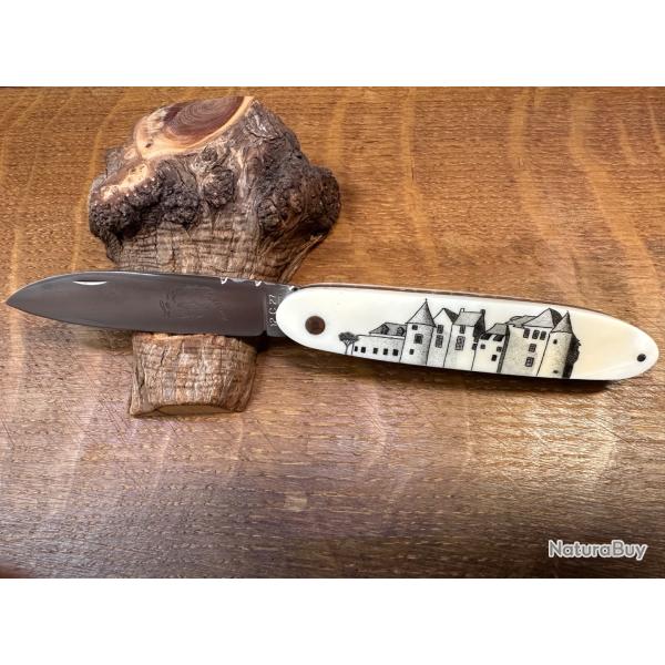 couteau le petit poisson scrimshaw ivoire de phacoch�re