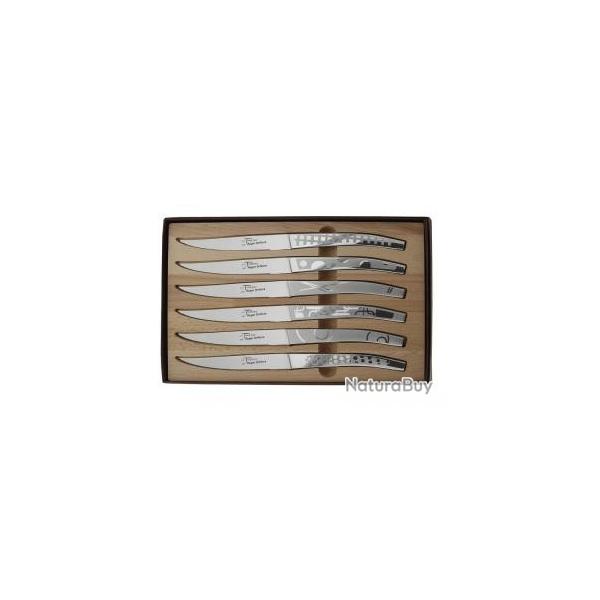 Coffret 6 couteaux table monobloc forgs Le Thiers par ROGER ORFEVRE, microdents, 23 cm, tout inox