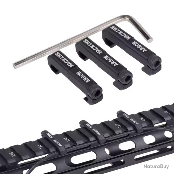 Clips cble tactique Picatinny 21mm - Aluminium noir pour lampe/laser - 3pcs + cl Allen