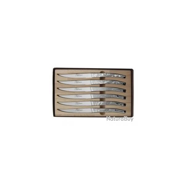 Coffret 6 couteaux table monobloc forgs Le Thiers par ROGER ORFEVRE 23cm Dcor Natura tout inox