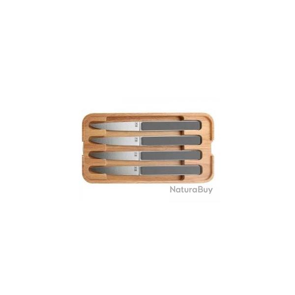 Coffret 4 couteaux steak TB HECTOR 22,5 cm, lame lisse pleine soie acier inox mat manche POM ardoise