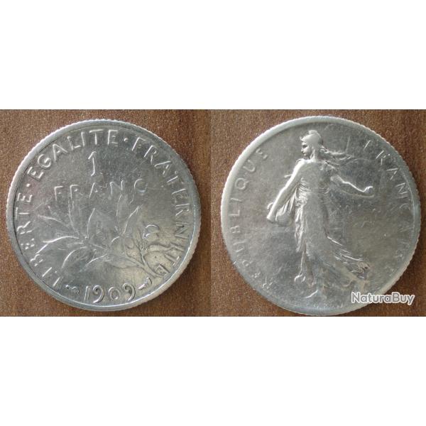 France 1 Franc 1909 Semeuse par Roty Piece Argent Francs