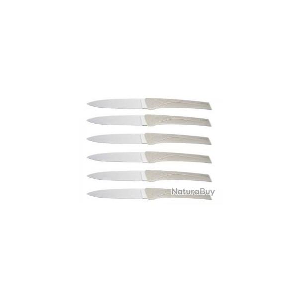 Bote de 6 couteaux de table Florinox KIANA 23 cm lame acier X35Cr16N manche beige