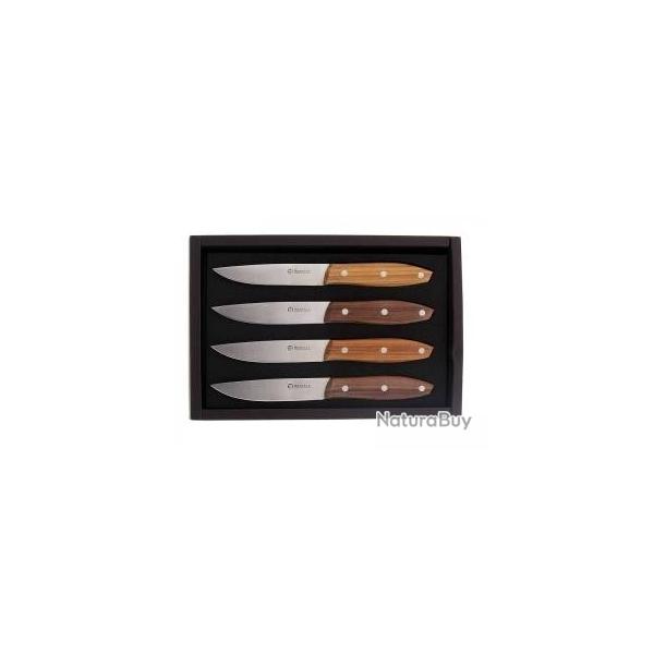 Coffret 4 couteaux steak Maserin  STAKNI , 22 cm, lame lisse acier inox 1.4116, manche santos