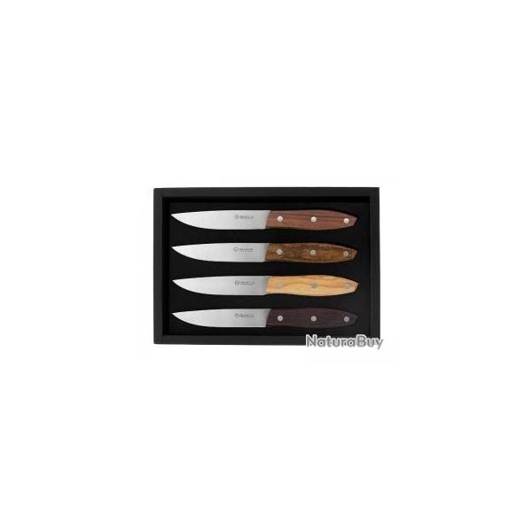 Coffret 4 couteaux steak Maserin  STAKNI , 22 cm, lame lisse acier inox 1.4116, manche assortis