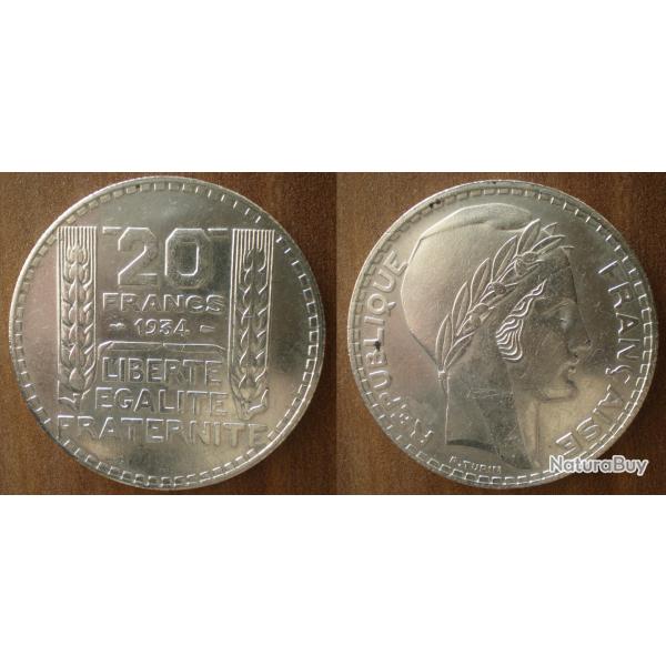 France 20 Francs 1934 Turin Piece Argent Franc