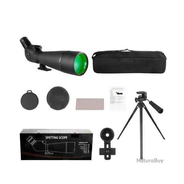 Longue Vue 25-75x80 avec Trpied Etanche Antibue Adaptateur Tlphone pour Tir et Observation Noir
