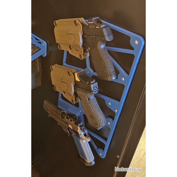 Support pour 3 armes de poing, agencement de coffre