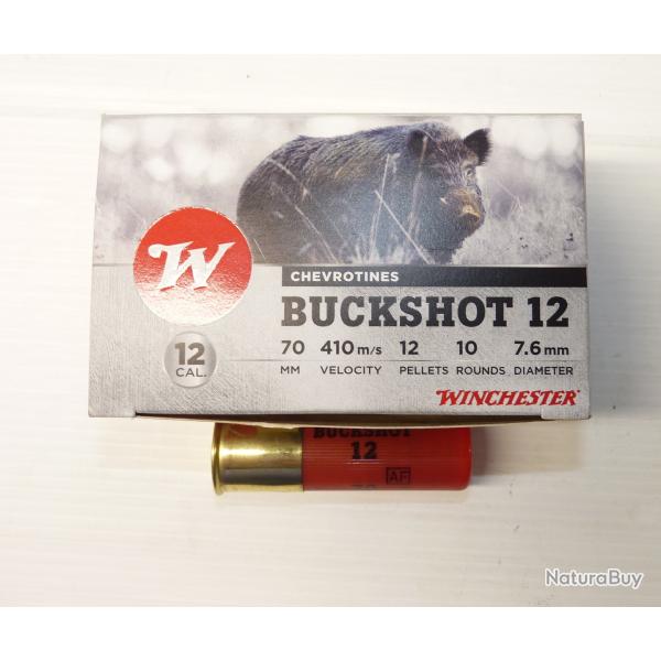BOITE DE 10 CARTOUCHES CHEVROTINES - WINCHESETR MODELE BUCKSHOT - 12 GRAINS - CALIBRTE 12/70 -