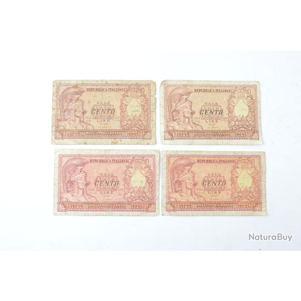 Lot x 4 billets italiens 100 Lire Cento Lire 1951 Republica Italiana