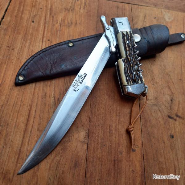 Solide Couteau de Chasse � la d estaing HALLALI par DOURIS CHASTEL avec Tire Bouchon  �tui en cuir
