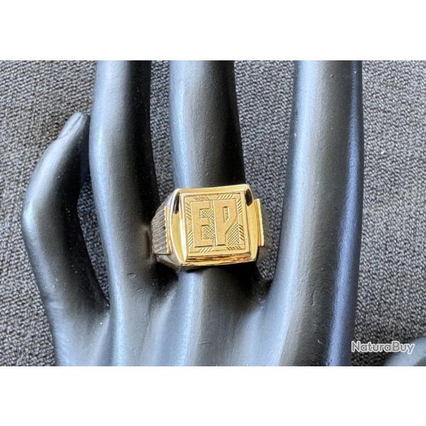 Chevali�re massive or massif 18 carats - bague homme - monogramme EP- taille 62