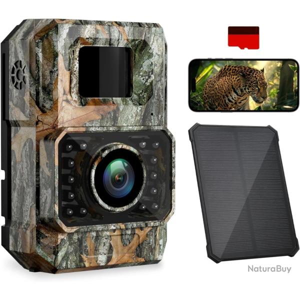Camra de Chasse Solaire 60MP 30FPS WiFi Batterie 2000mAh Vision Nocturne Carte SD32 Go tanche IP66