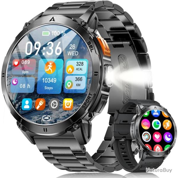 Montre Connecte Homme avec 1.62'' AMOLED cran/LED Lampe/730mAh Batterie,Smartwatch Homme avec 100+