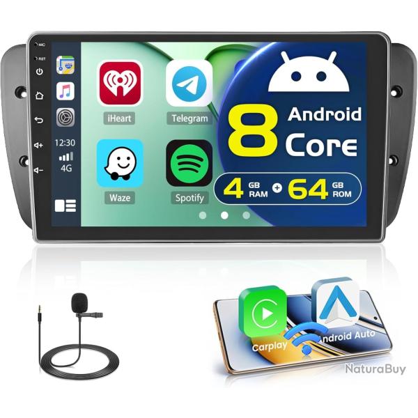 Autoradio Android 13 4Go+64Go pour Seat Ibiza 2009-2013 avec sans Fil Carpaly&Android Auto& MirrorLi